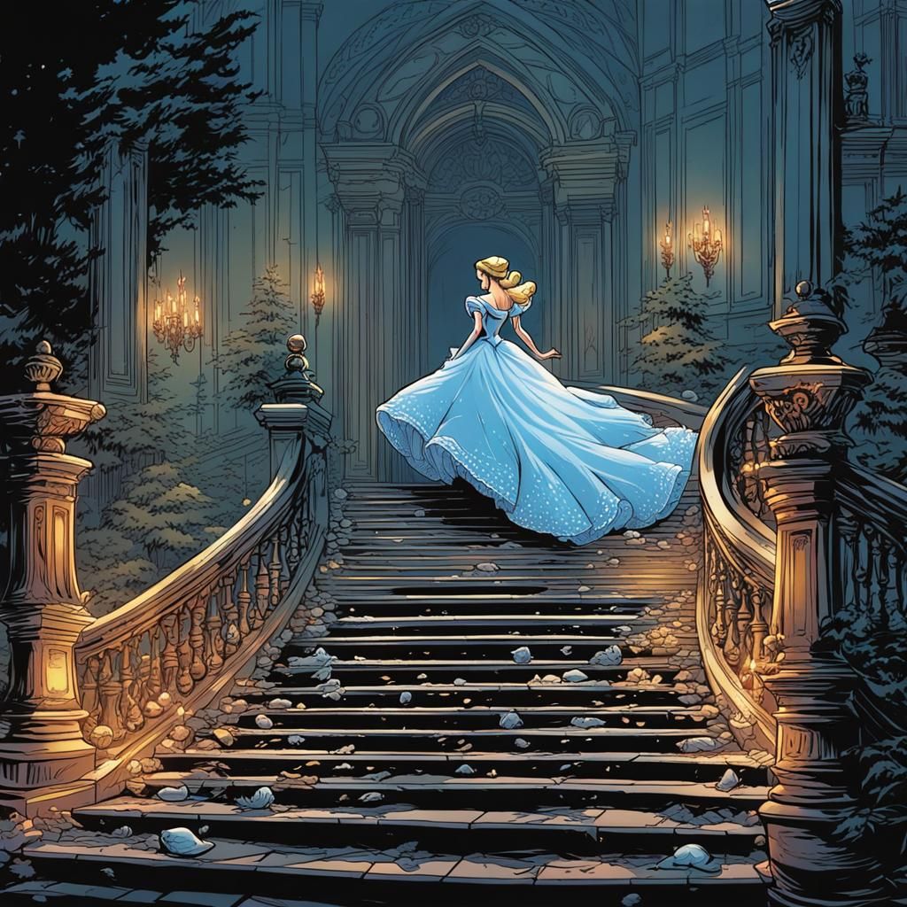 Cinderella's Staircase Mishap: Comic Book Art