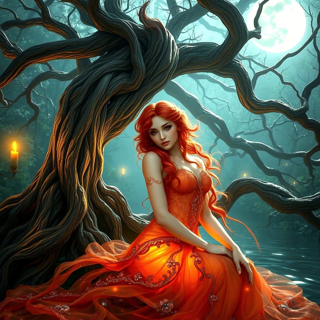 Surreal Water Nymph in Golden Candlelight, Inspired by Klimt...