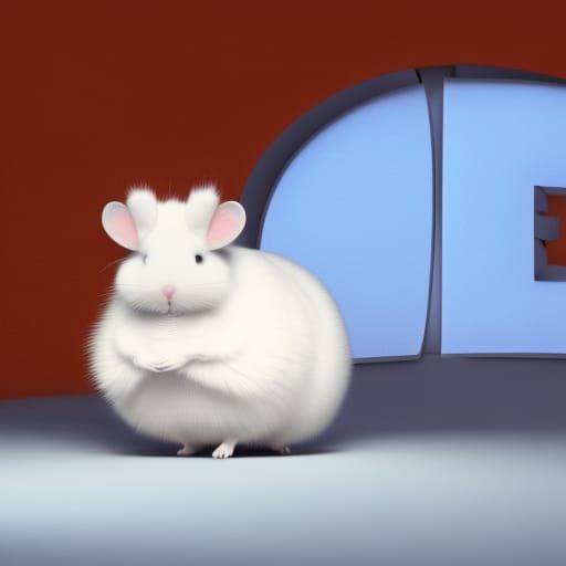 Cute Fluffy White Chinchilla in 3D Digital Art