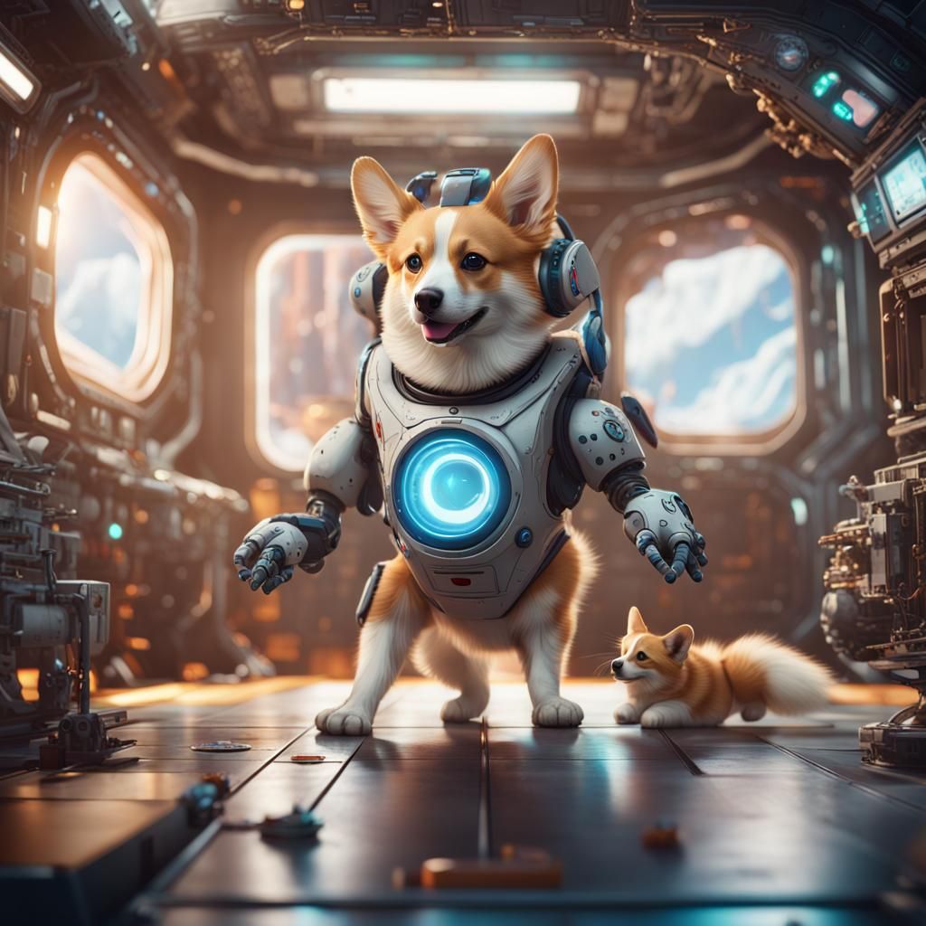 Robot Cat and Dog Play in Space