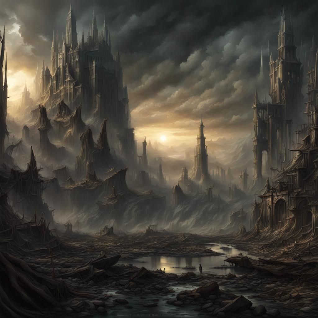 Dark Fantasy Dying Kingdom: Hyperdetailed Concept Art