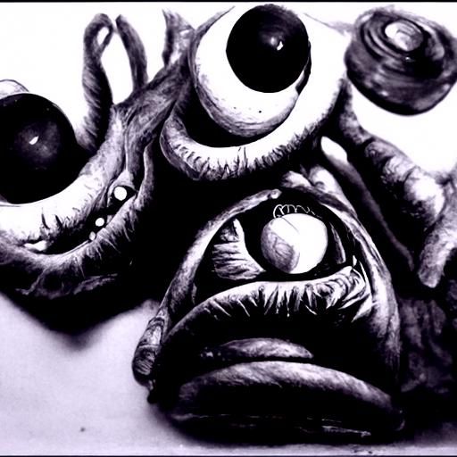 Detailed Charcoal Drawing of a Beholder
