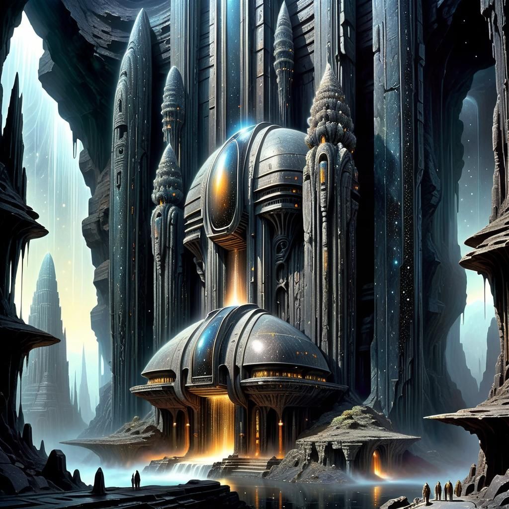 Futuristic Temple Complex in a Psychedelic Art Style