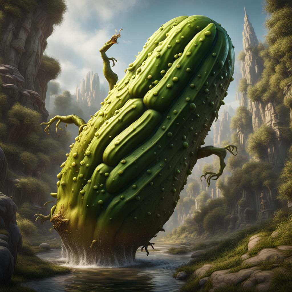Giant Hopping Pickle in Detailed Matte Painting