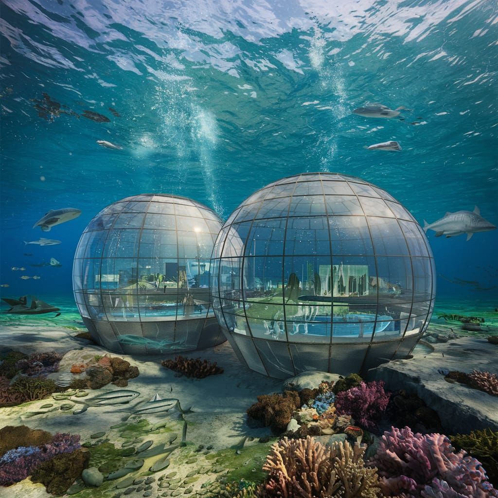 Futuristic Underwater City in Glass Domes