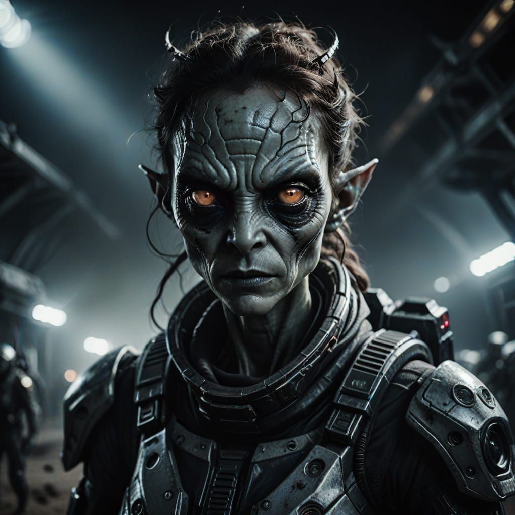 Alien Warrior in Moonlit Ambiance