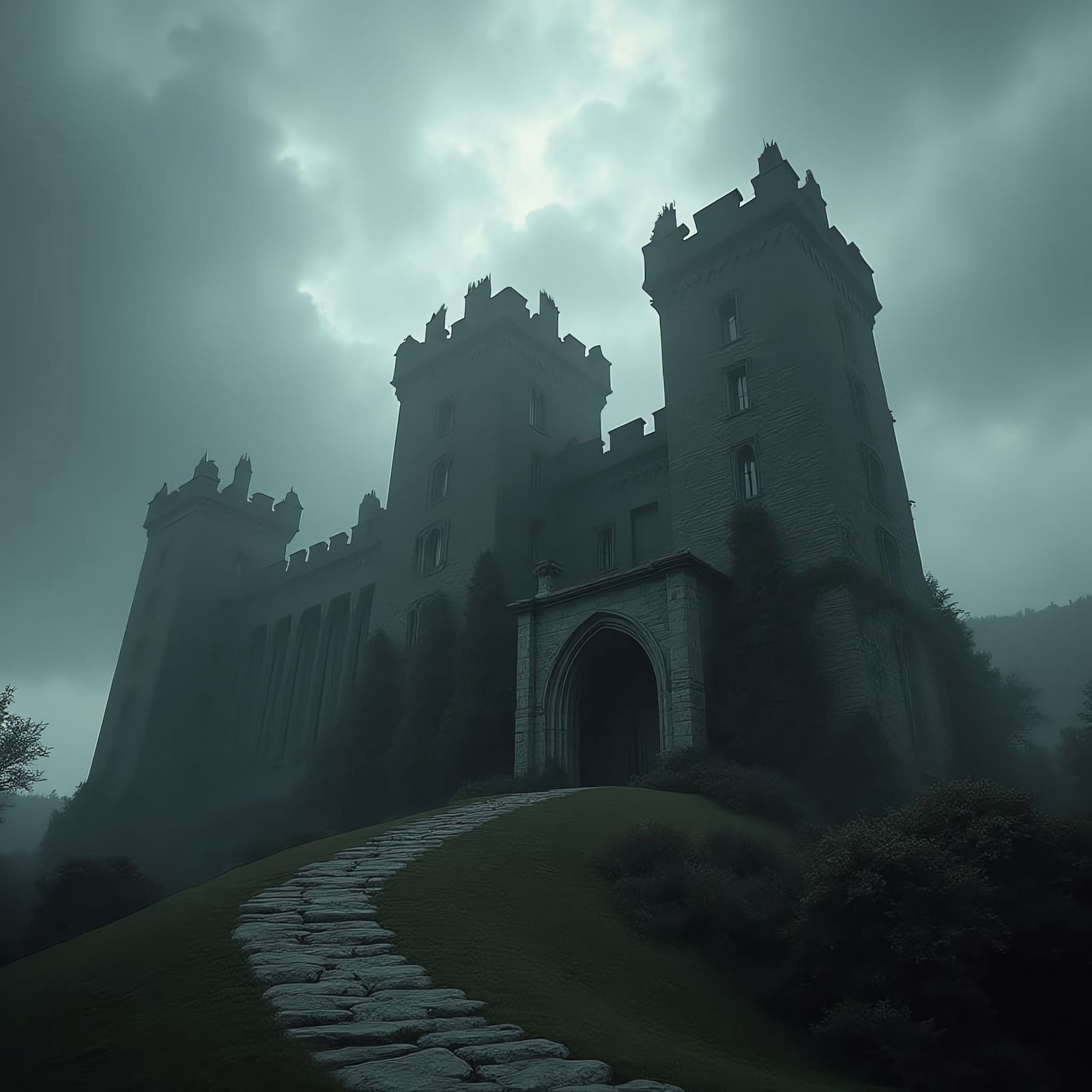 Dramatic Film Still of Medieval Castle