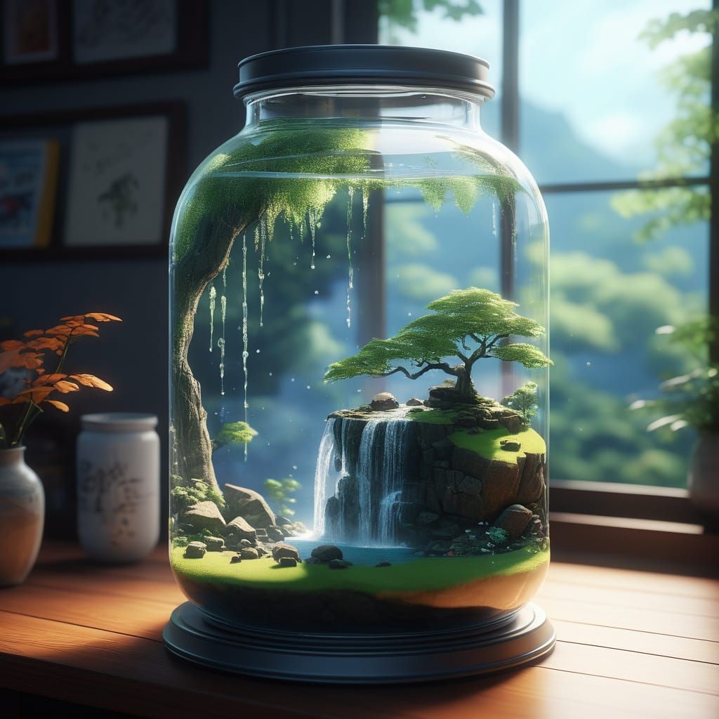 Majestic Waterfall in Glassy Prison