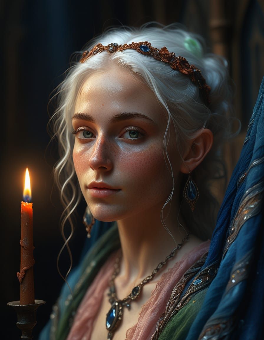 Elf Woman in Chiaroscuro Oil Painting, Renaissance Style