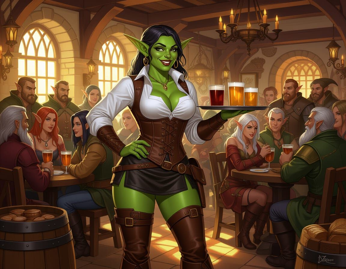 Goblin Tavern Waitress in Dark Fantasy Concept Art