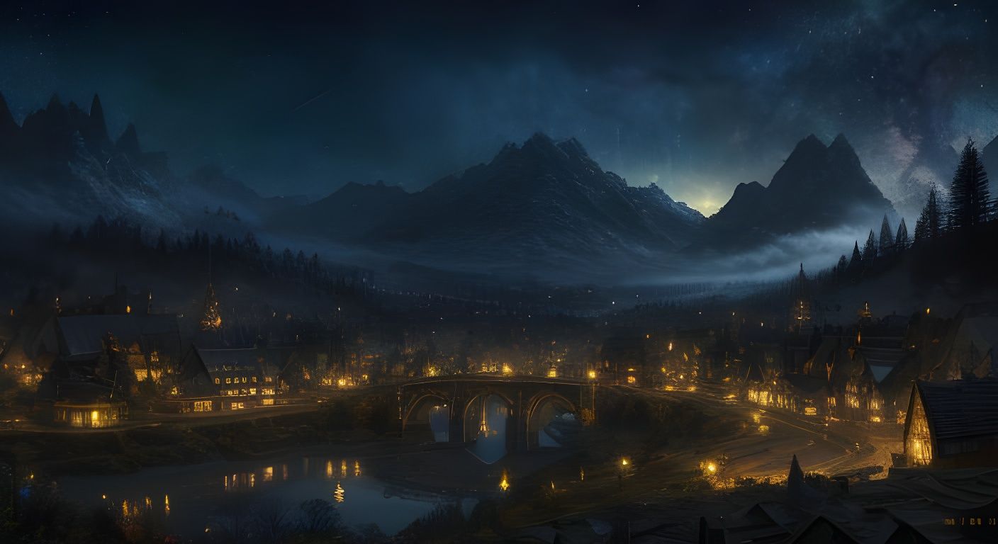 Ruined Fantasy Town Under Starry Sky