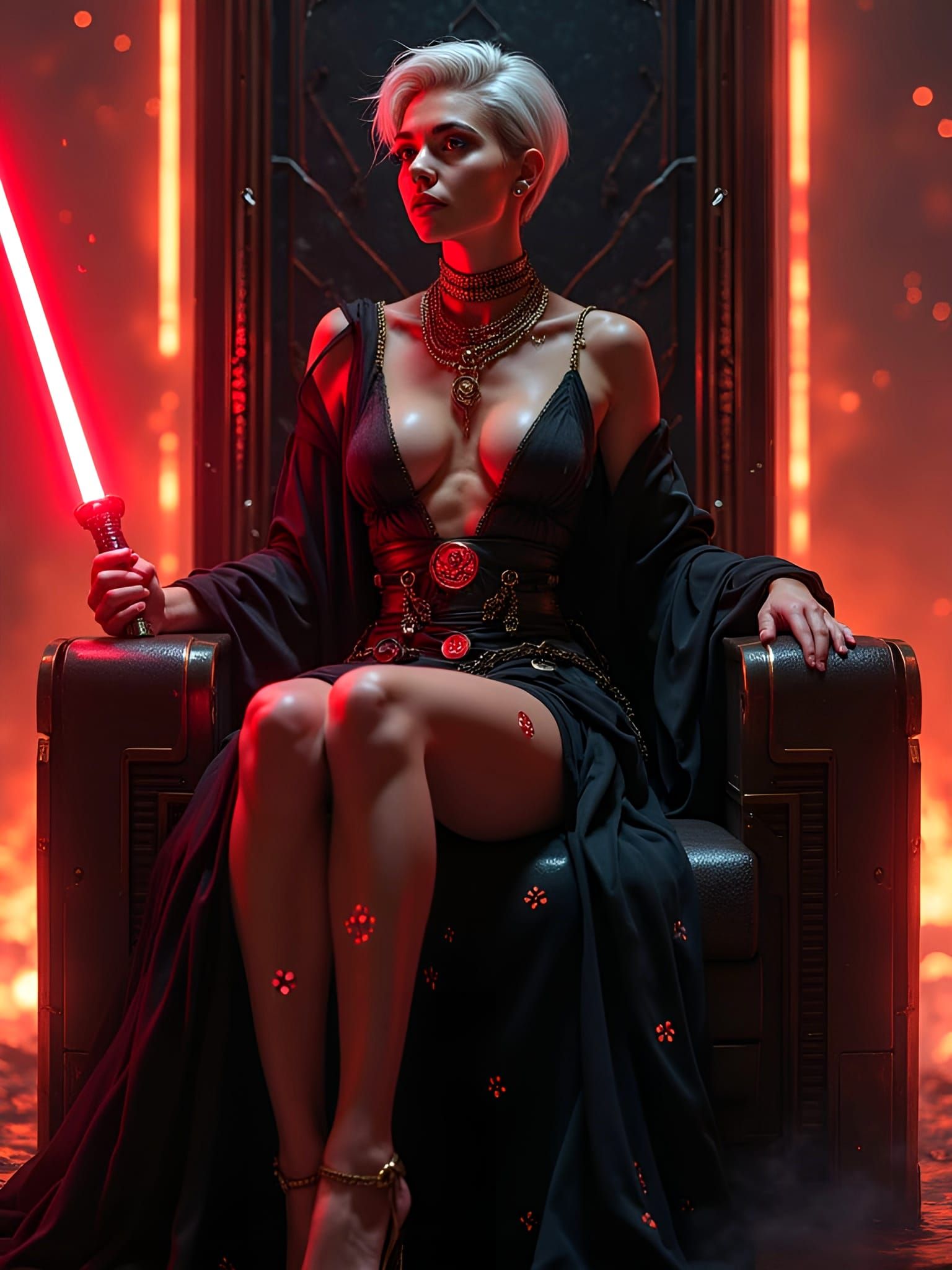 Seductive Sith Warrior on Obsidian Throne