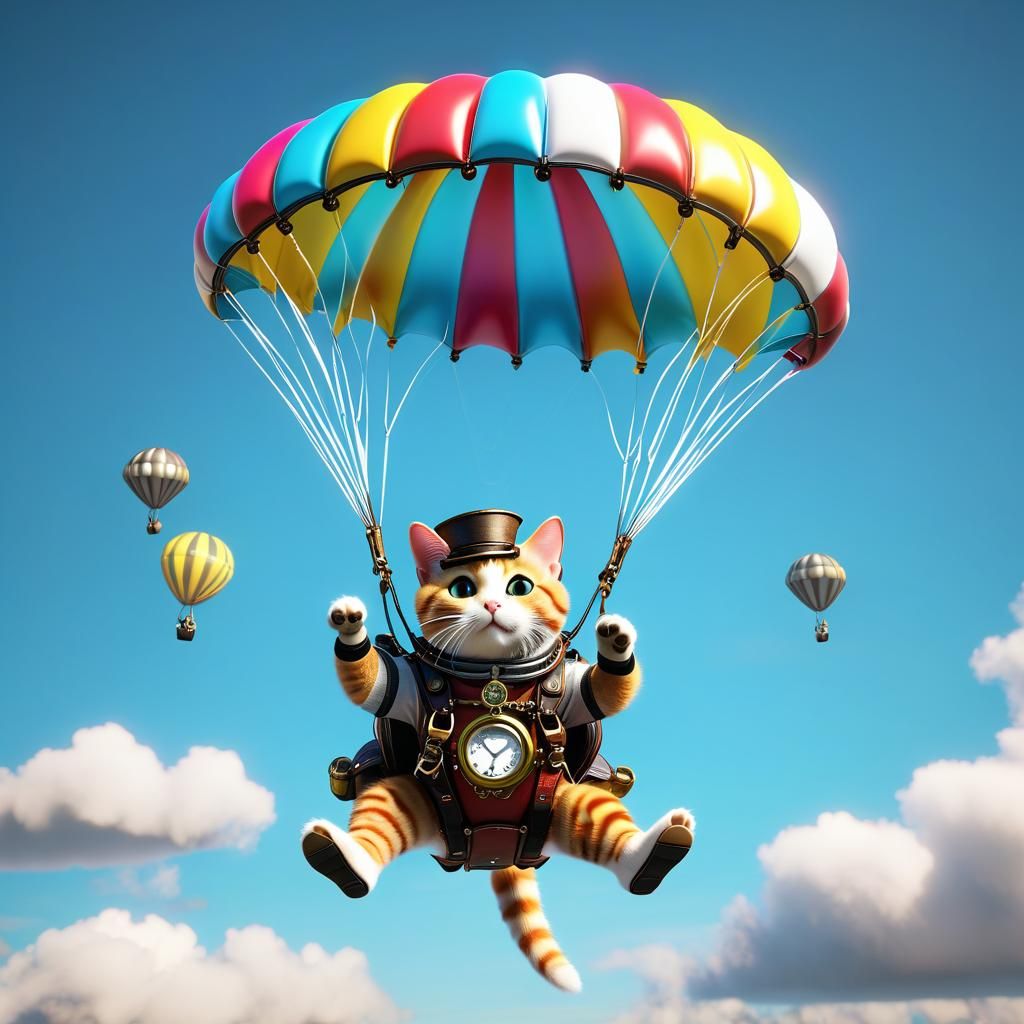 Steampunk Cat Skydiving Adventure