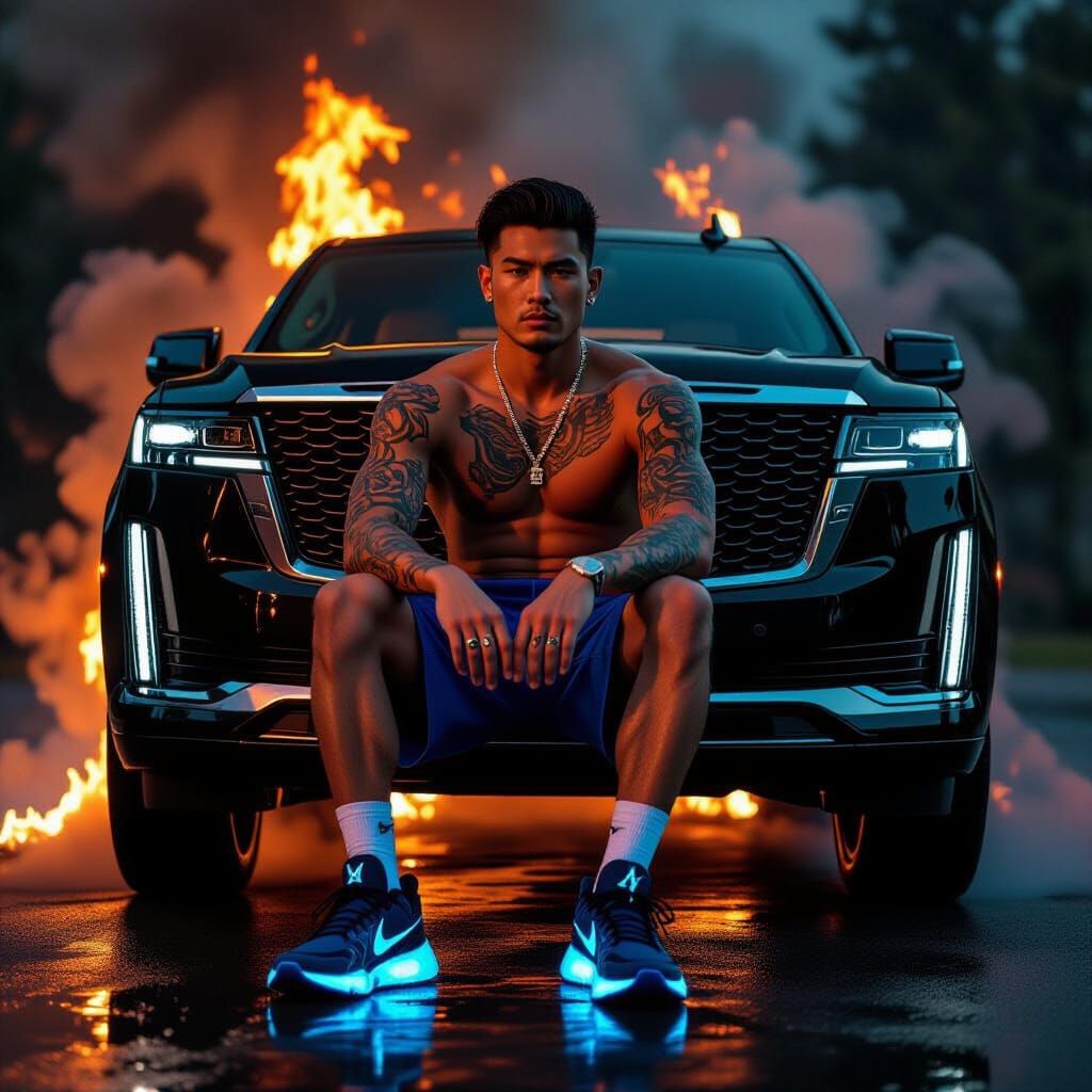 Fiery Cadillac Escalade: Cinematic Portrait of Confidence