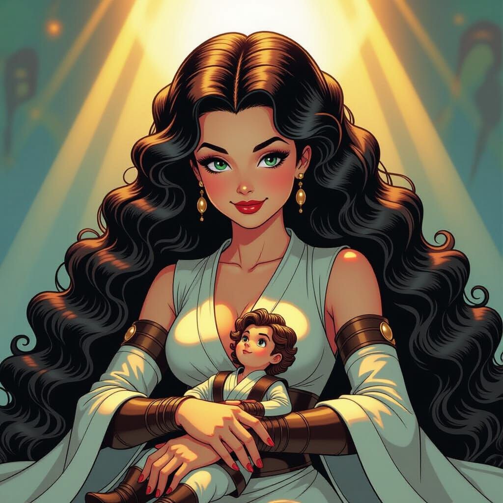 Giant Padmé Amidala Playfully Holds Anakin in Her Hair