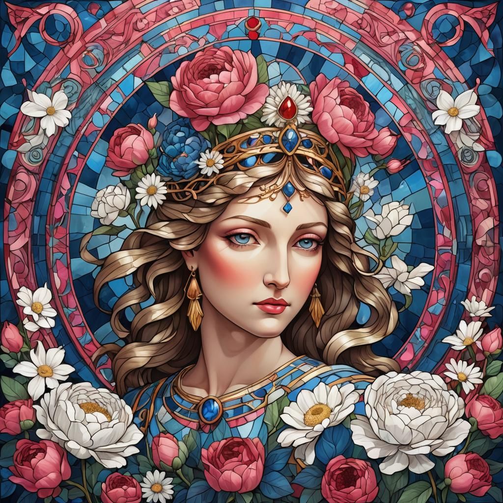 Stained Glass Hera with Flowers and Birds