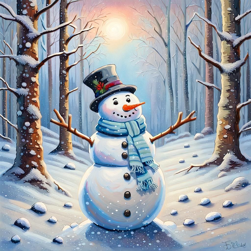 Whimsical Snowman in Frosty Winter Wonderland