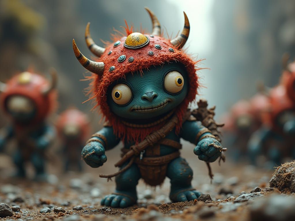 Miniature Berserker Wearing a Fuzzry Eyeball Hat in Full Bat...