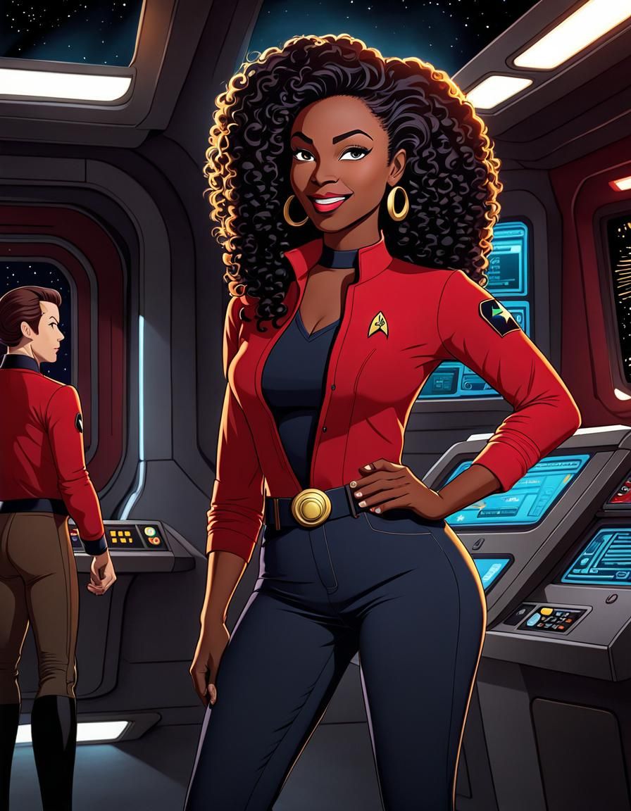 Beckett Mariner, according to the AI. At least her sleeves are nearly rolled up? (Star Trek: Lower Decks)