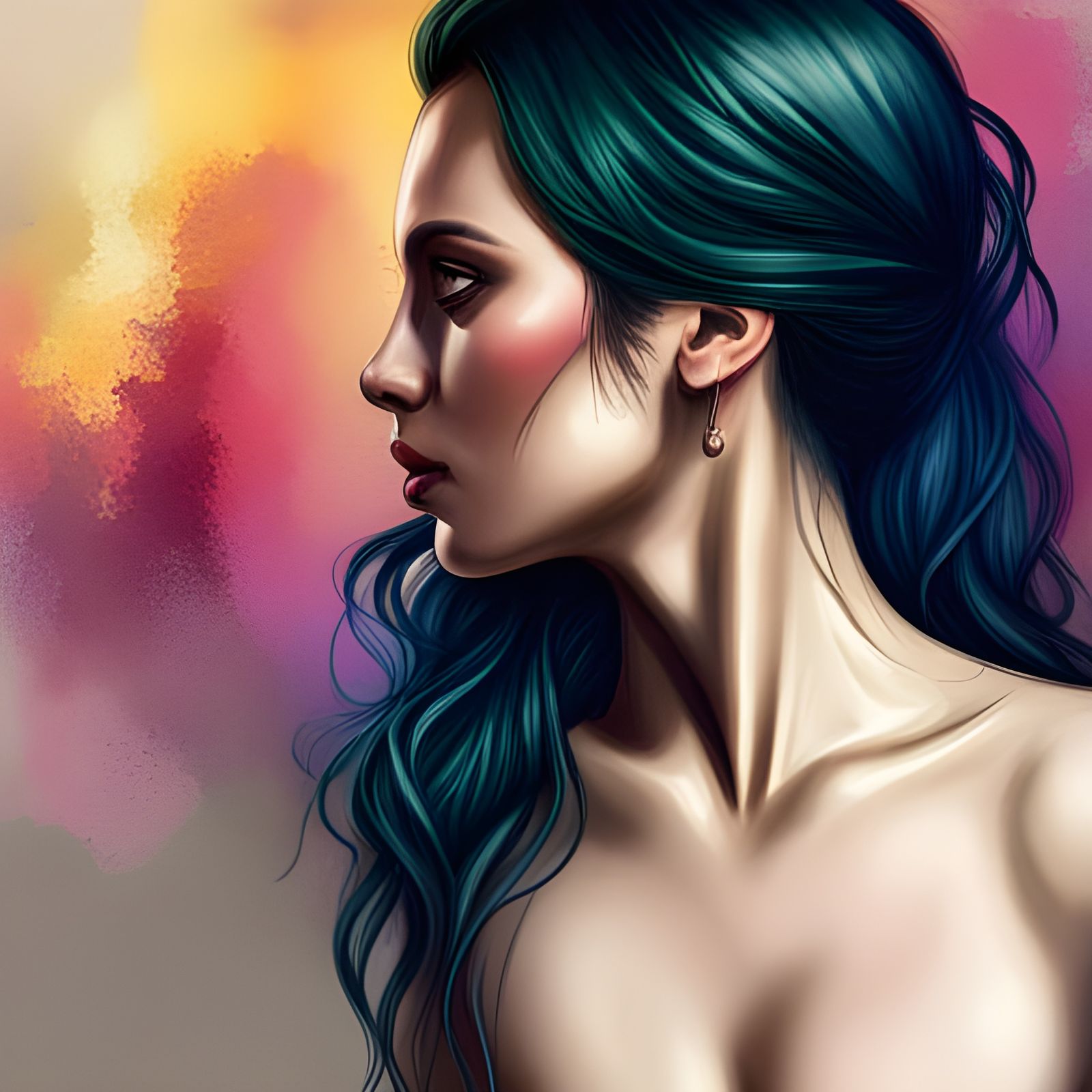 Detailed Gothic Woman Portrait with Colorful Accents