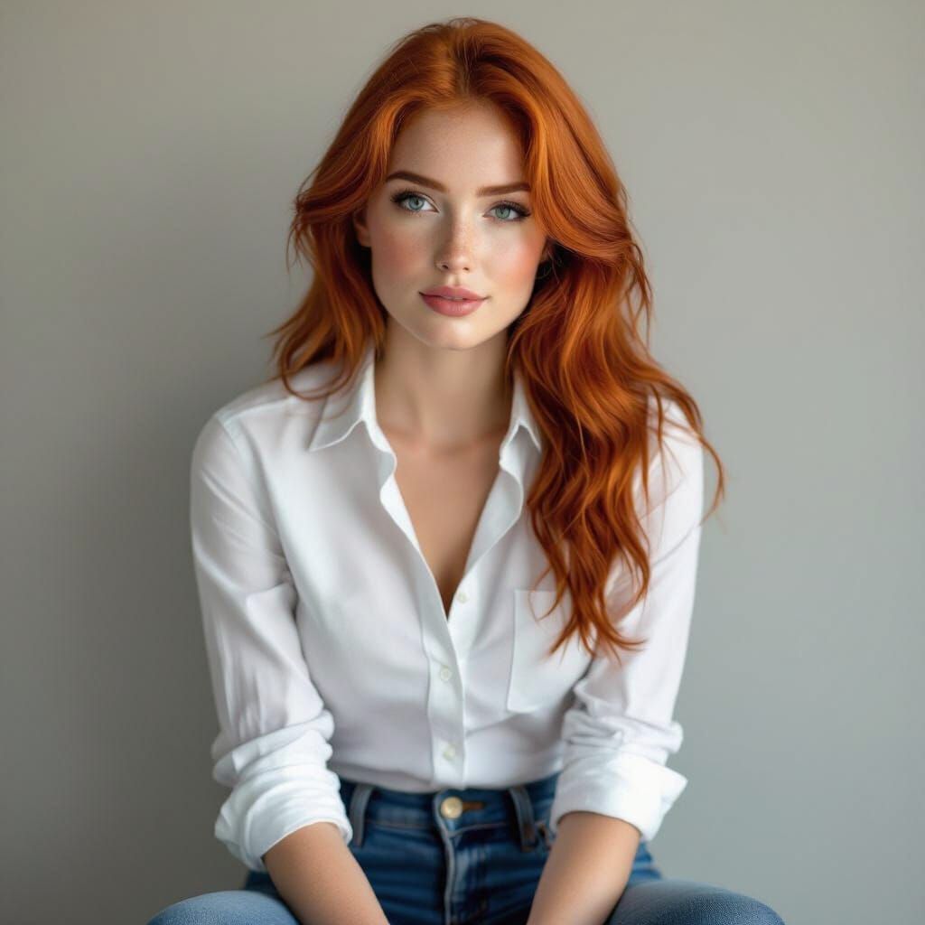 Redhead in Jeans: Photorealistic Portrait