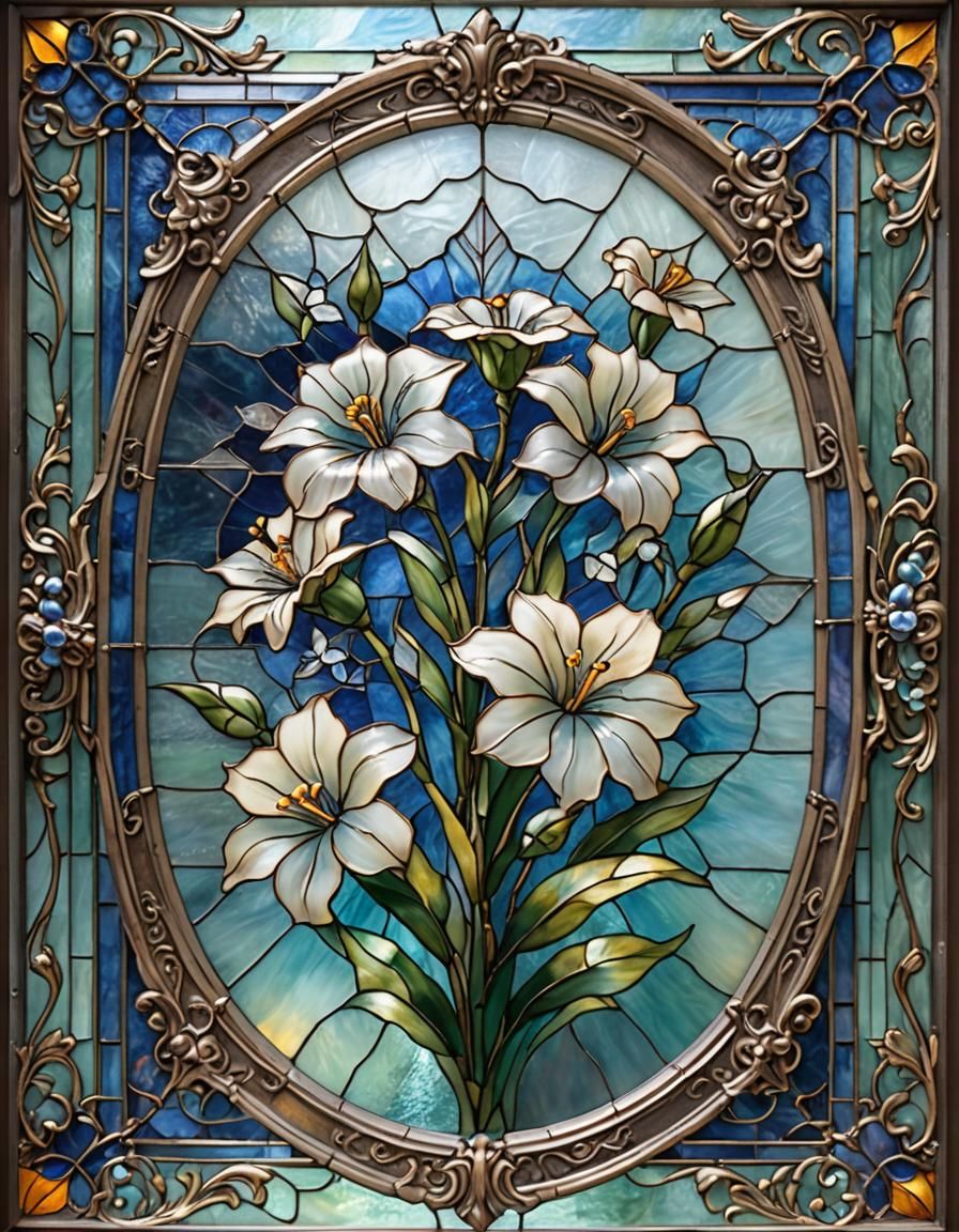 Stained Glass Southern Blue Flag Flower Art