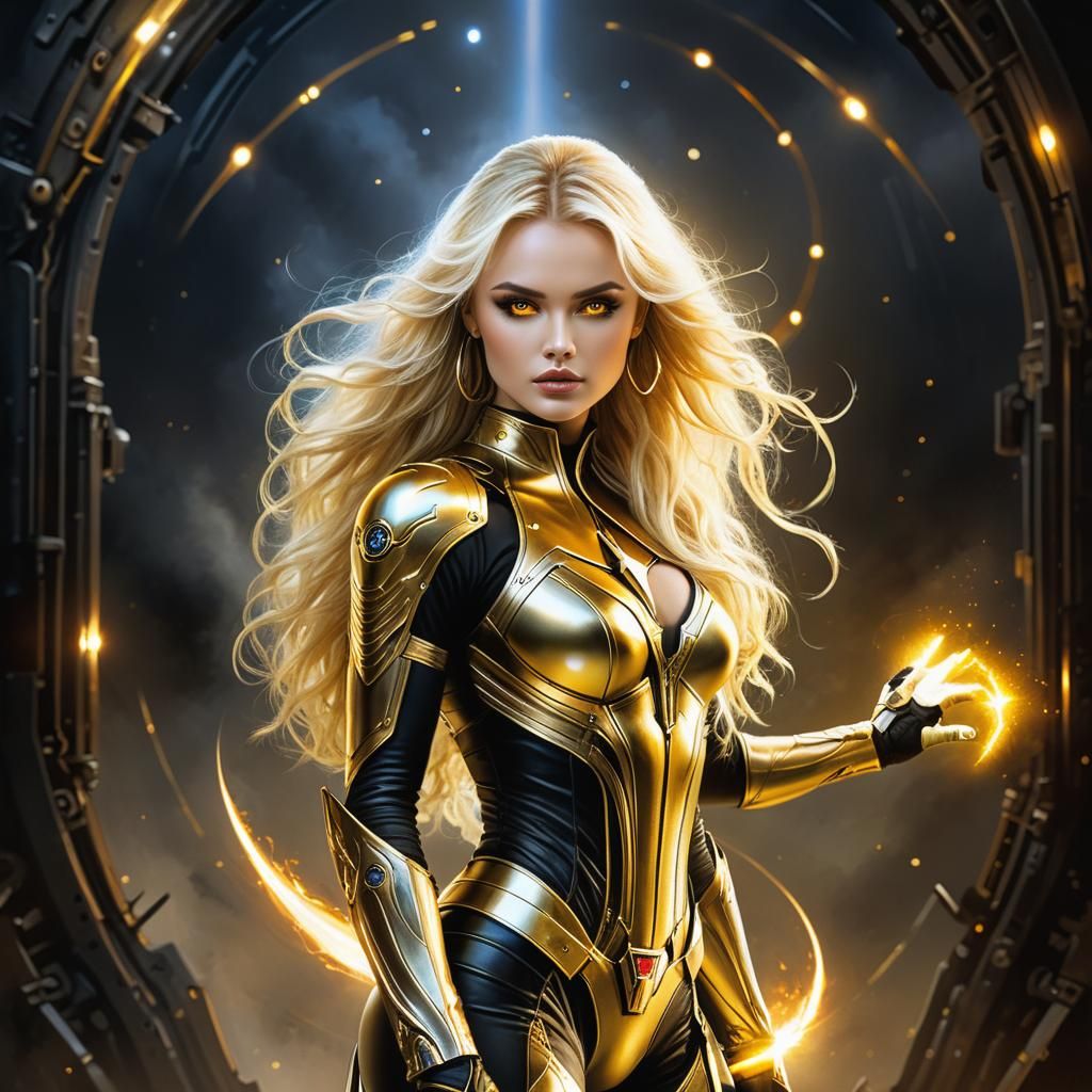 Lauren Strucker as Metallic Superhero in Fantasy Art