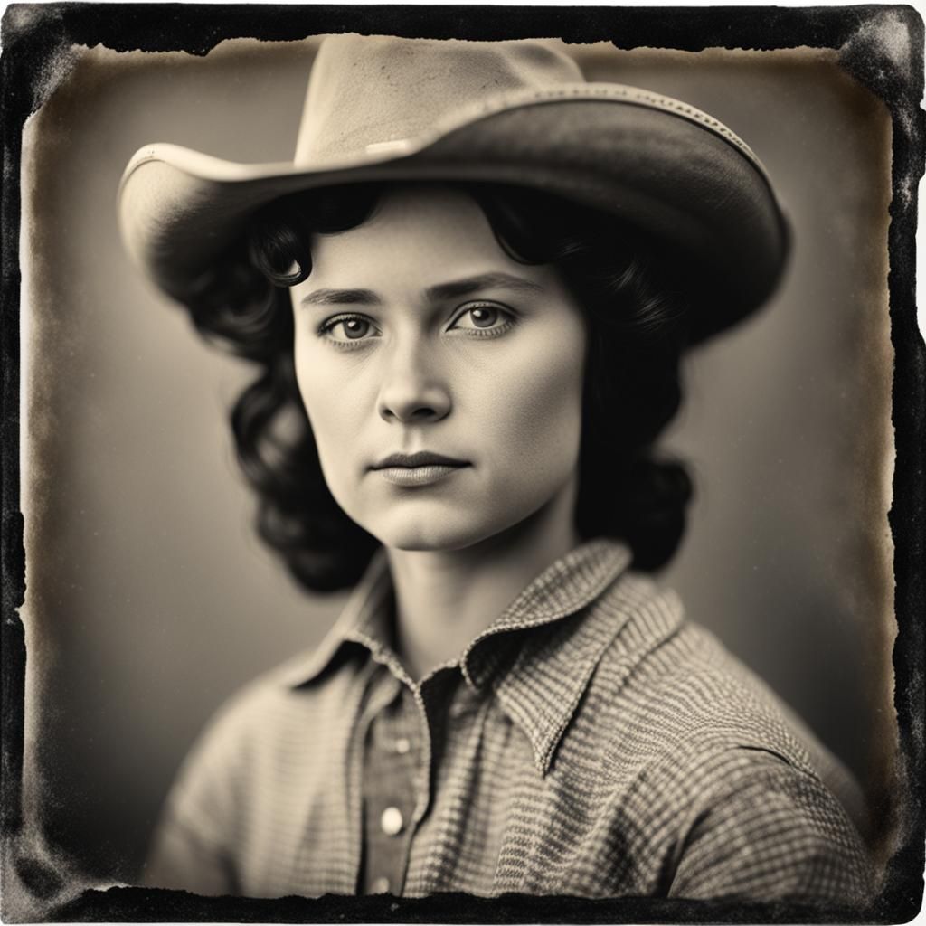 Vintage Tintype Portrait of a Rodeo Cowgirl