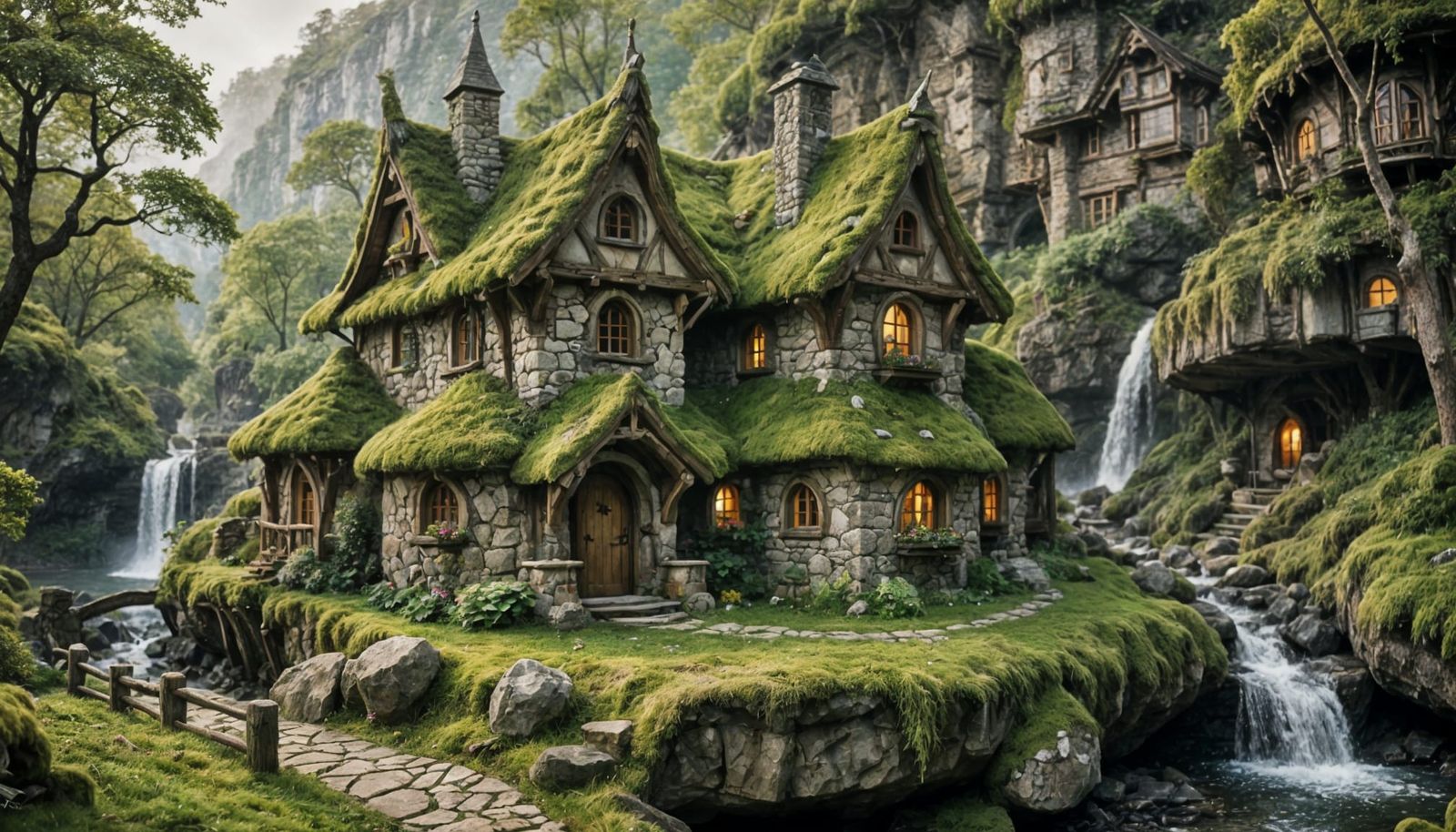 Elven Cottage with Waterfall, Professional Photography