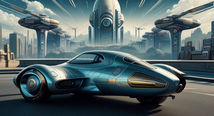 Retro-futuristic Cityscape with Flying Cars