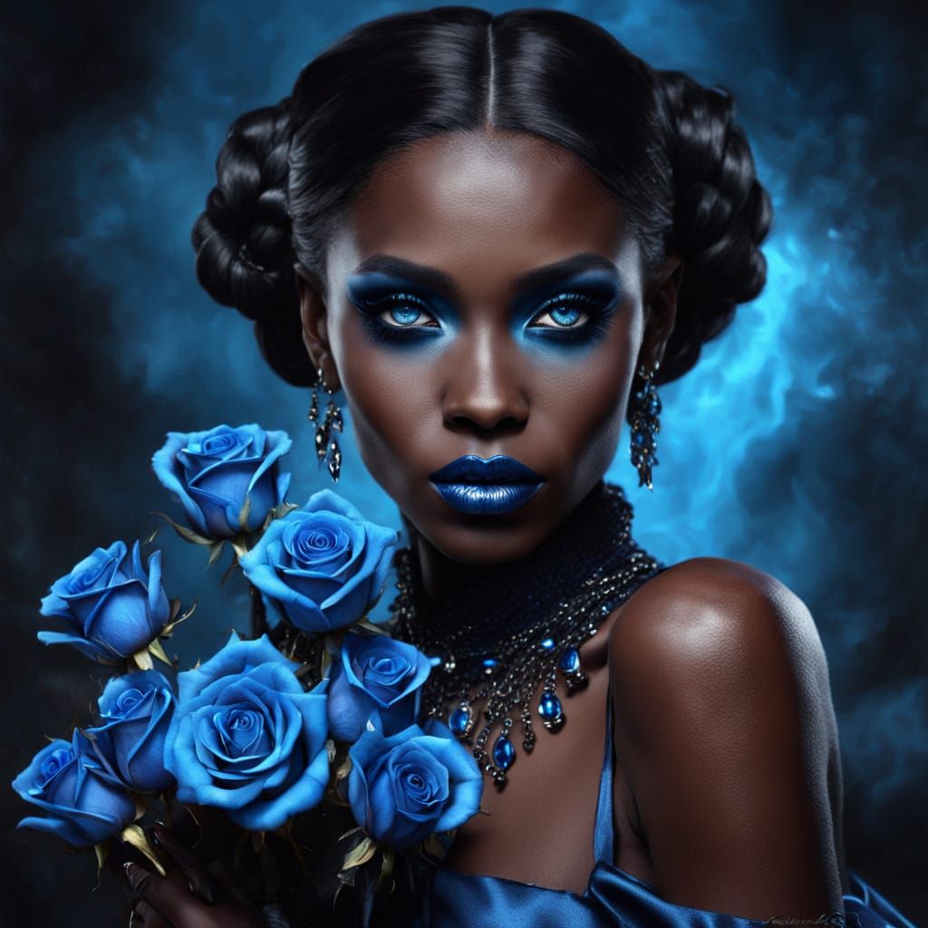 Gothic Fae Goddess with Supernaturally Glowing Eyes and Rose...