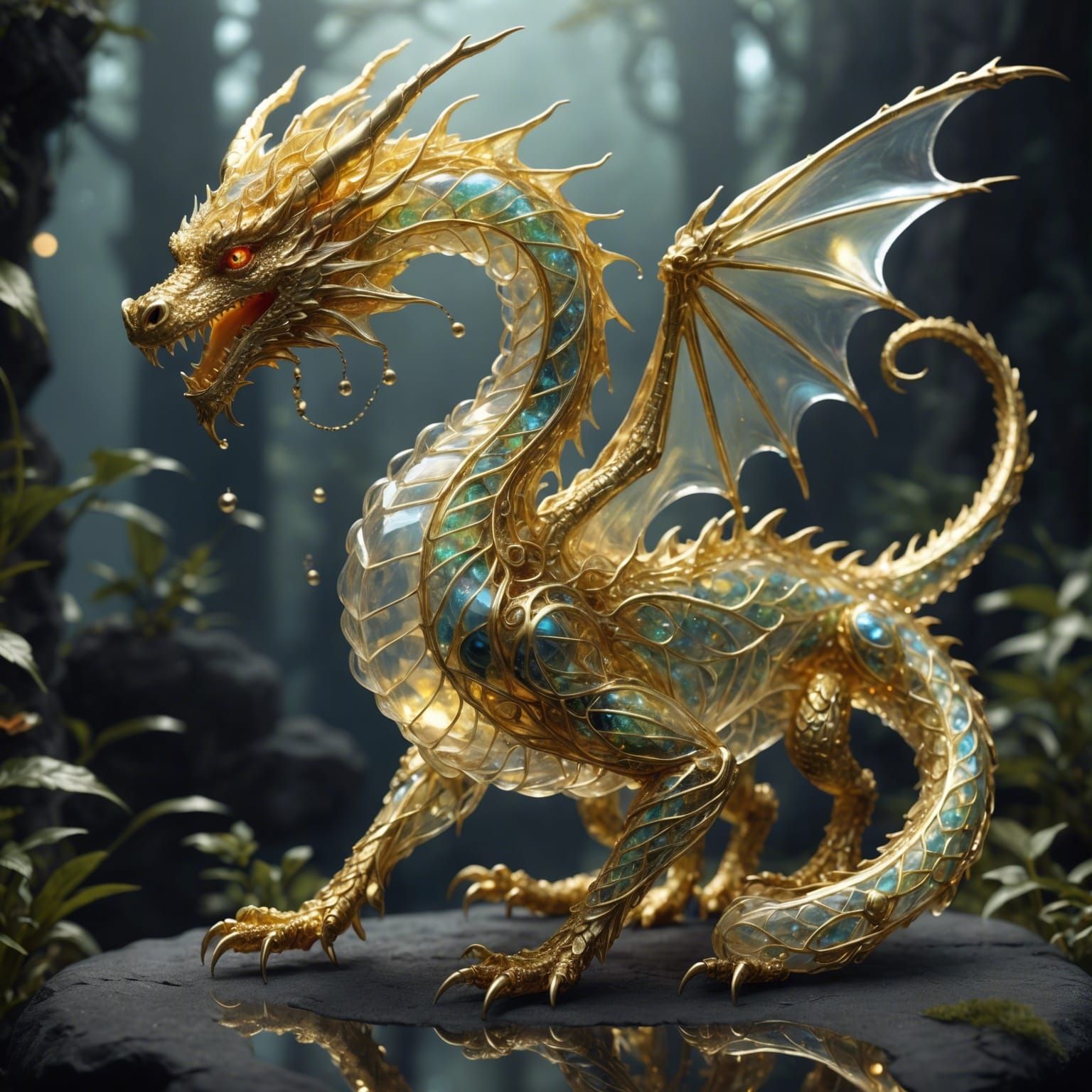 Ethereal Glass Dragon with Golden Filaments
