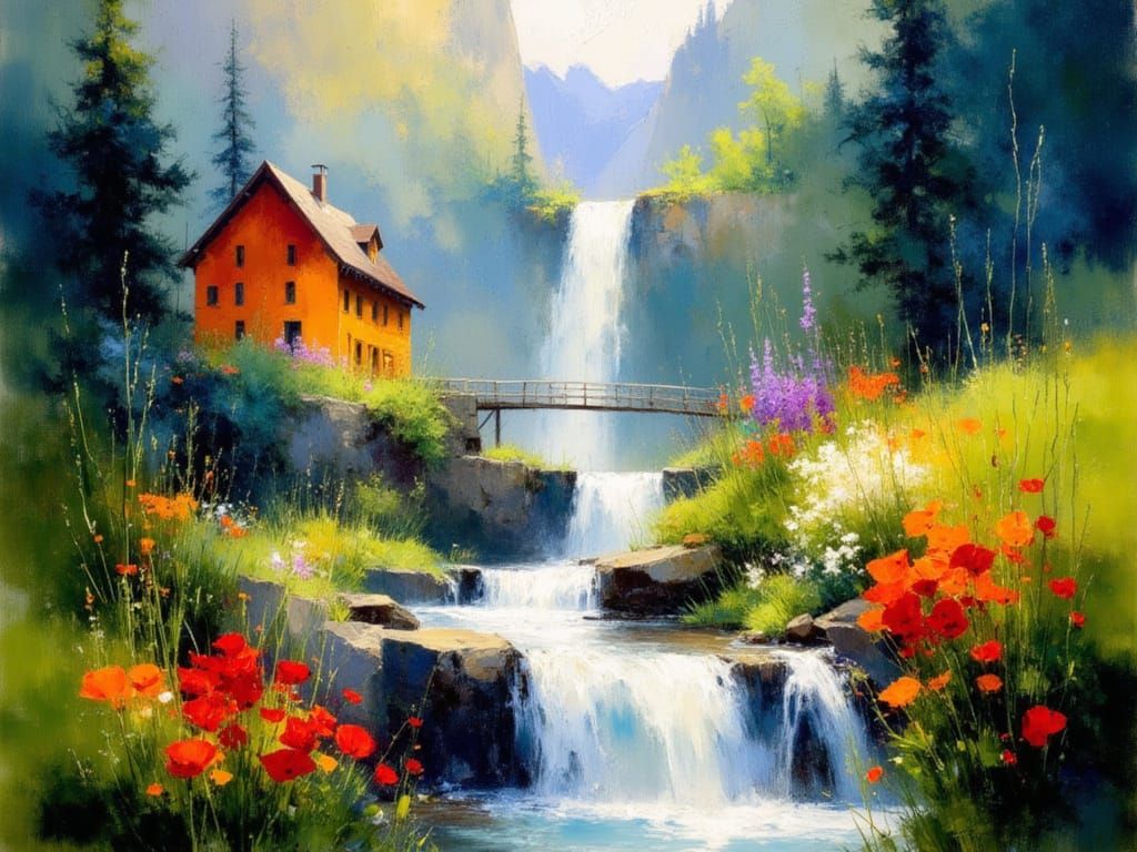 Breathtaking Alpine Waterfalls in Swiss Bernese Oberland Lan...