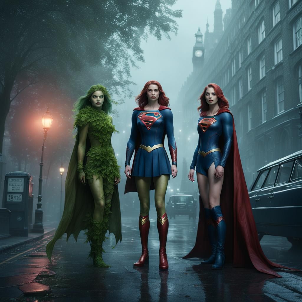 Supergirl and Poison Ivy in Foggy London