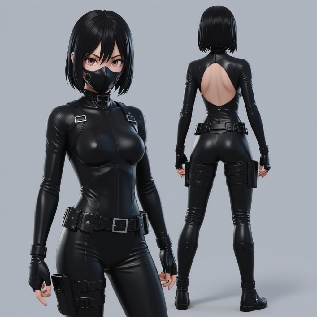 Stealthy Anime Heroine in Black Suit