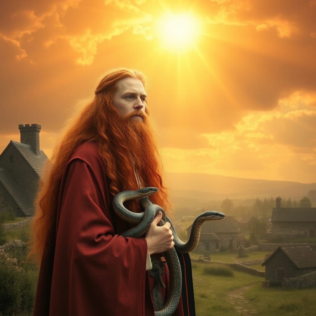 Encaustic Image of Red-Haired Druid Priest