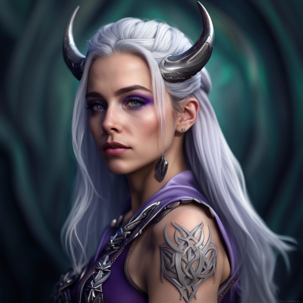 Gorgeous Horned Woman in Mage Armor