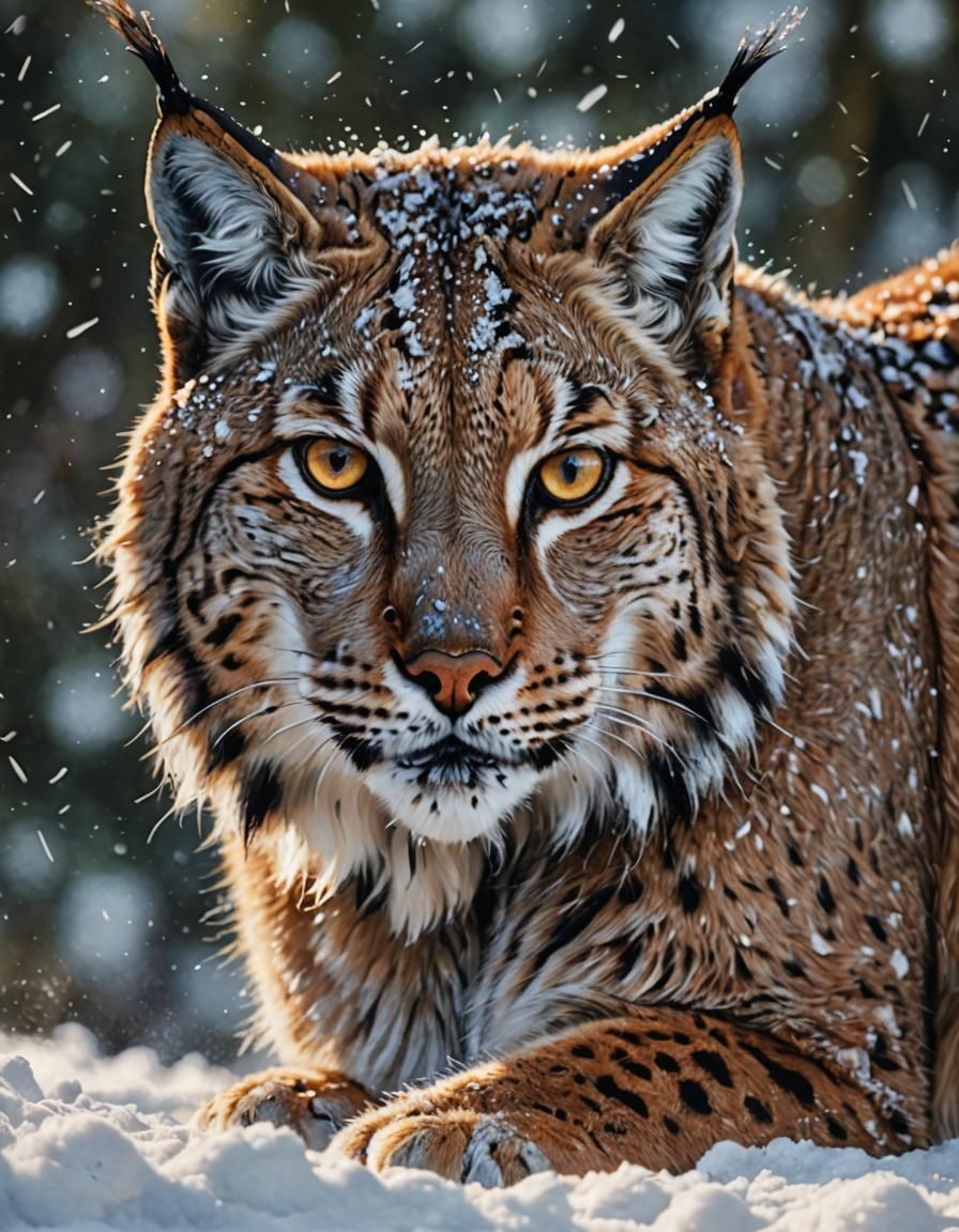 Hyperrealistic Lynx in Snow: Splash Art Concept