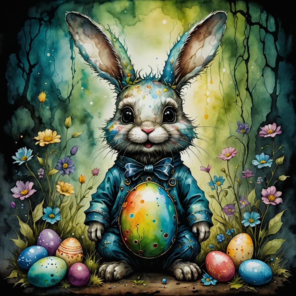 Ethereal Easter Bunny Illustration in Esoteric Grunge Style