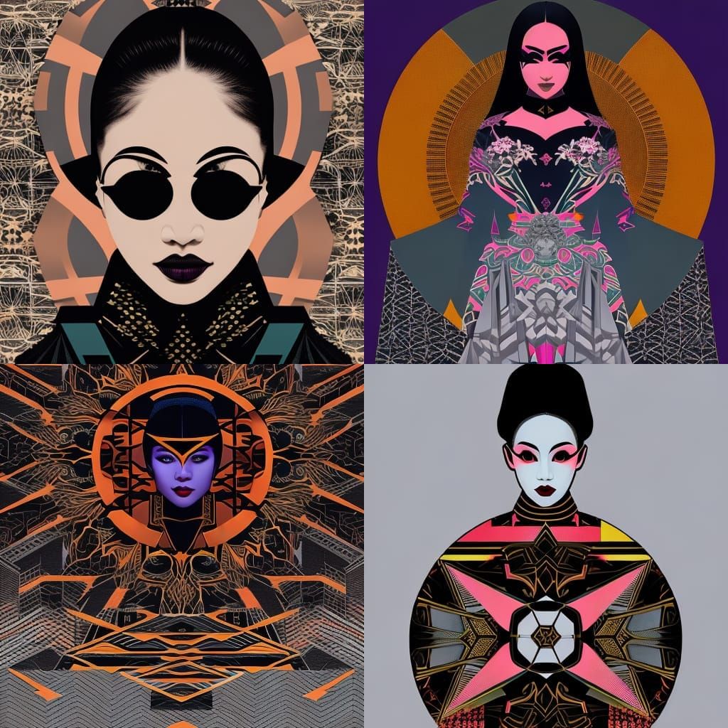 Asian Goth Girl in Dark Pop Art Collage