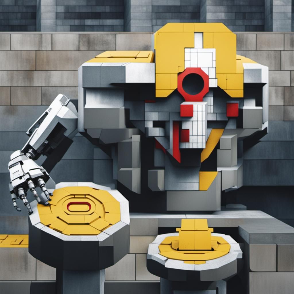 Faces Modulating a Cinder Block Wall