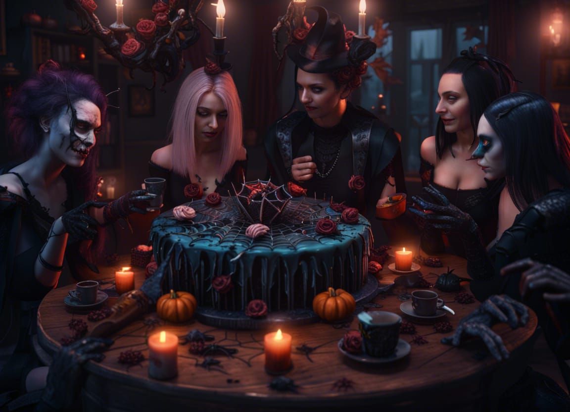 Gothic Halloween Cake with Bats and Roses