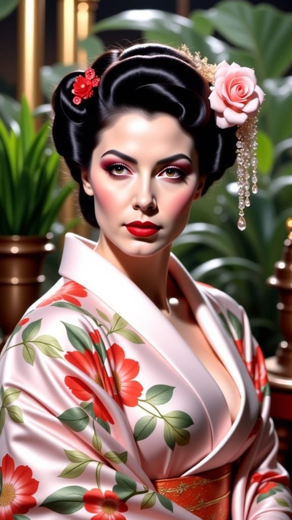 Gothic Beauty Portrait of Sauvanne in Red Geisha Kimono