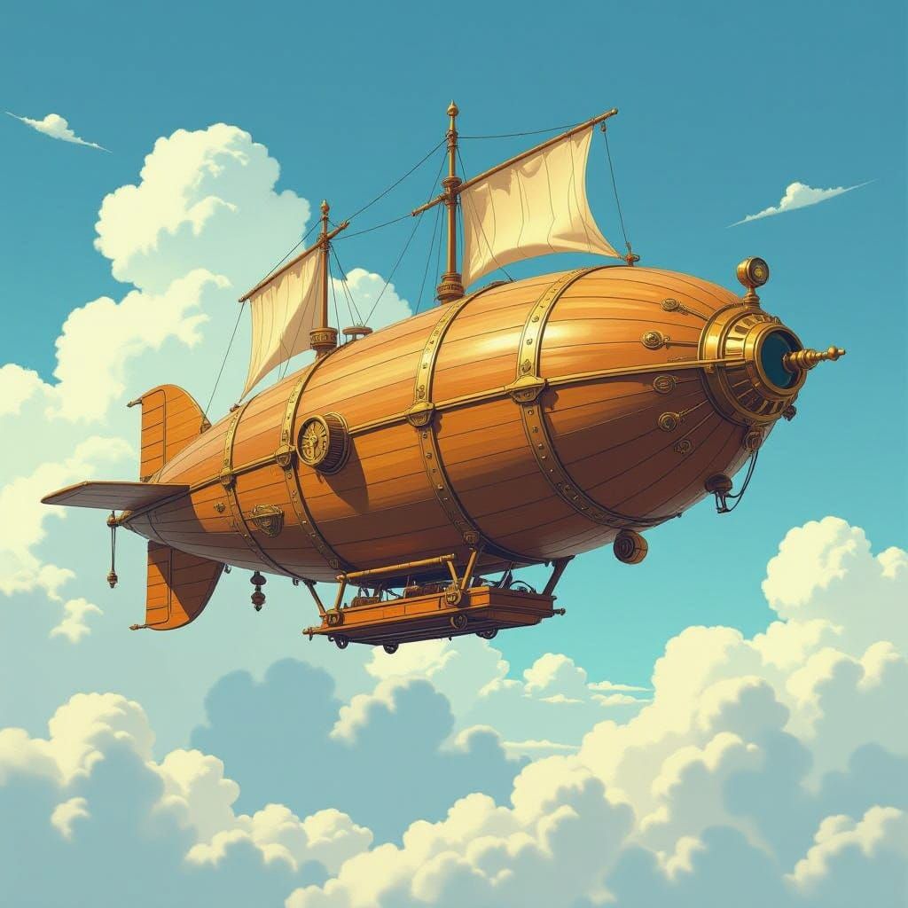 Majestic Steampunk Airship Soars Through Golden Skies
