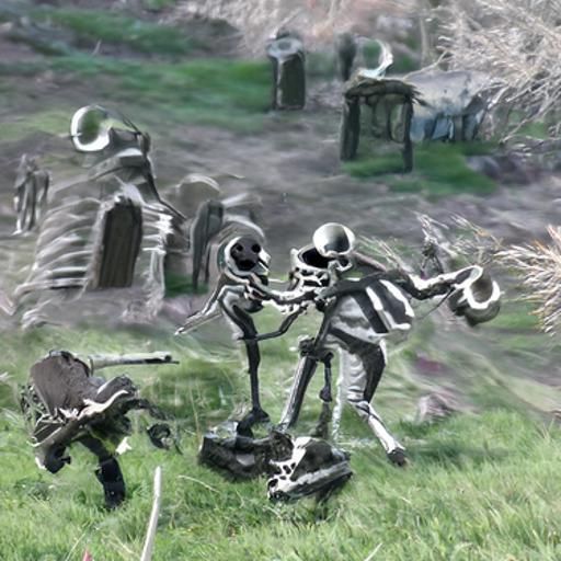 Skeletons Battle Over Empty Grave in Gothic Style