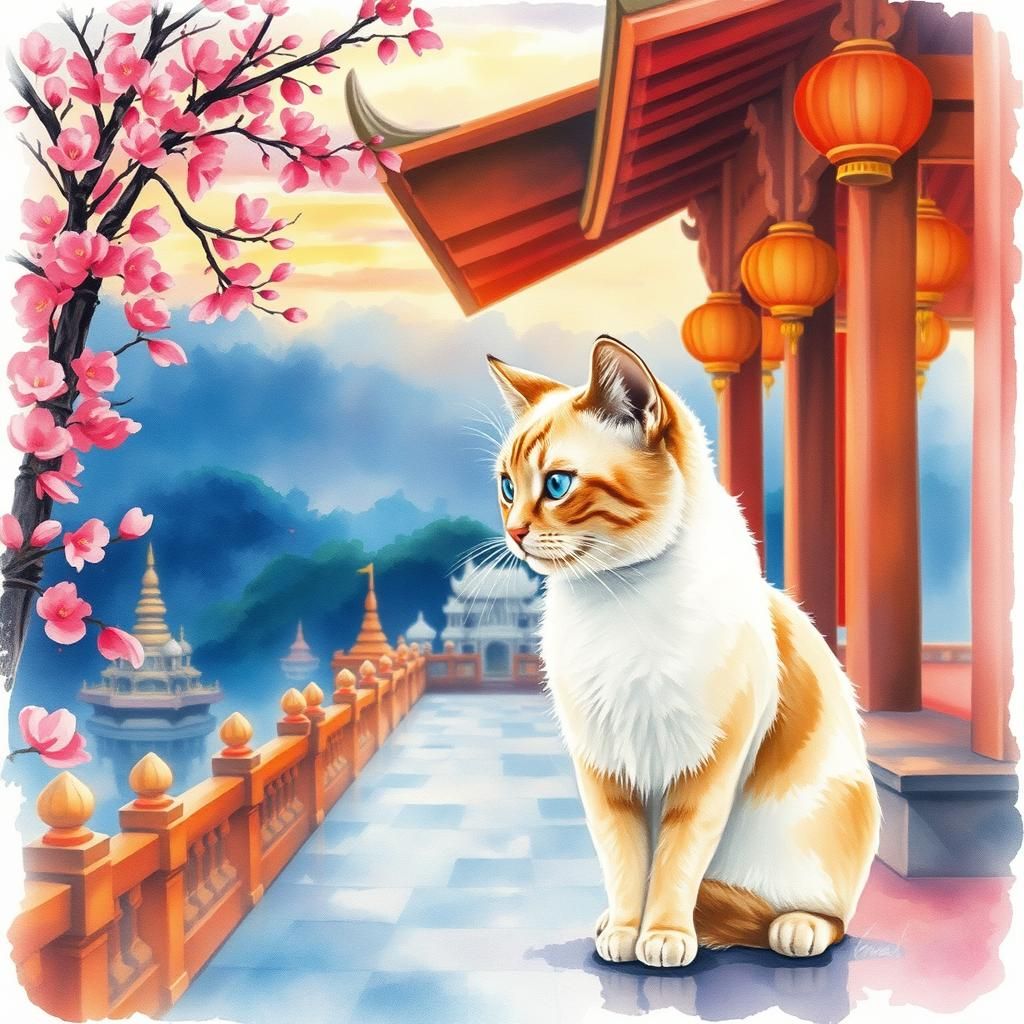 a Birman cat in a Buddhist temple in Myanmar