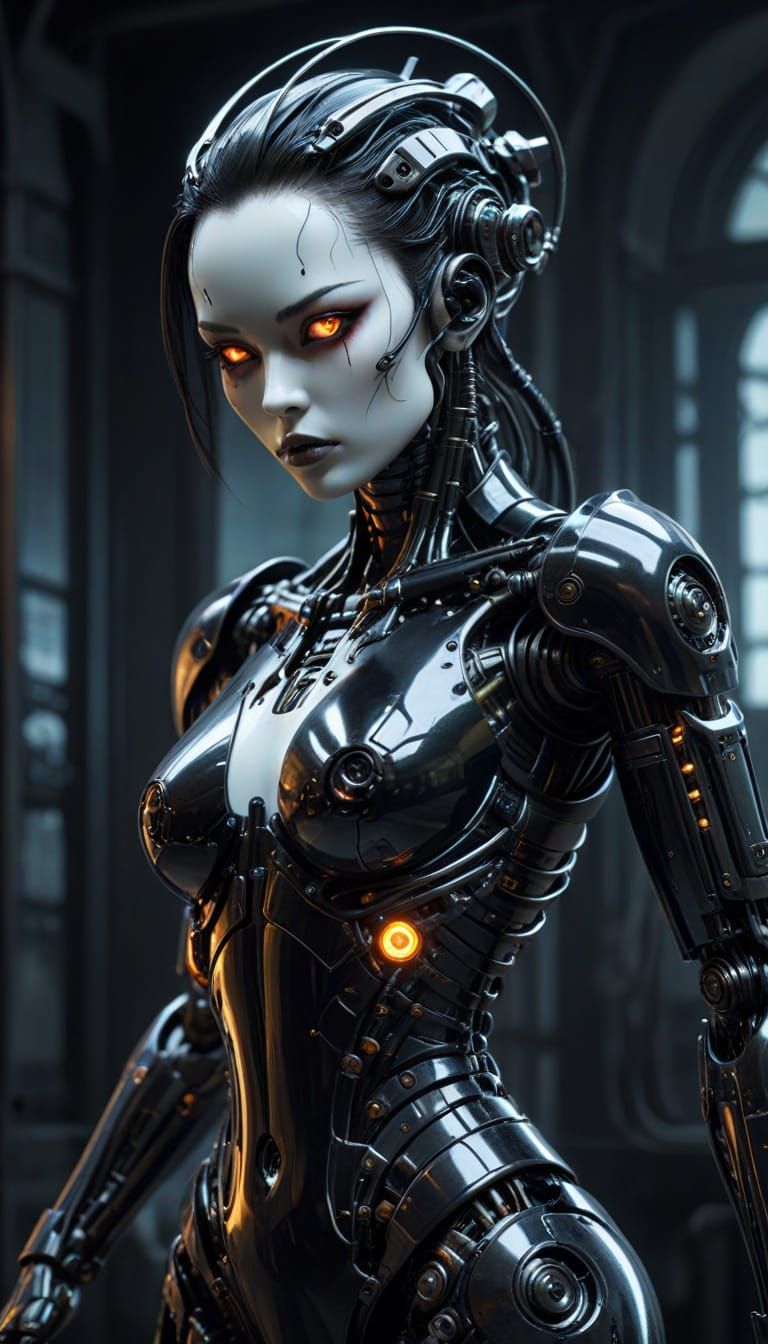 Gothic Cyberpunk Gynoid with Porcelain Face