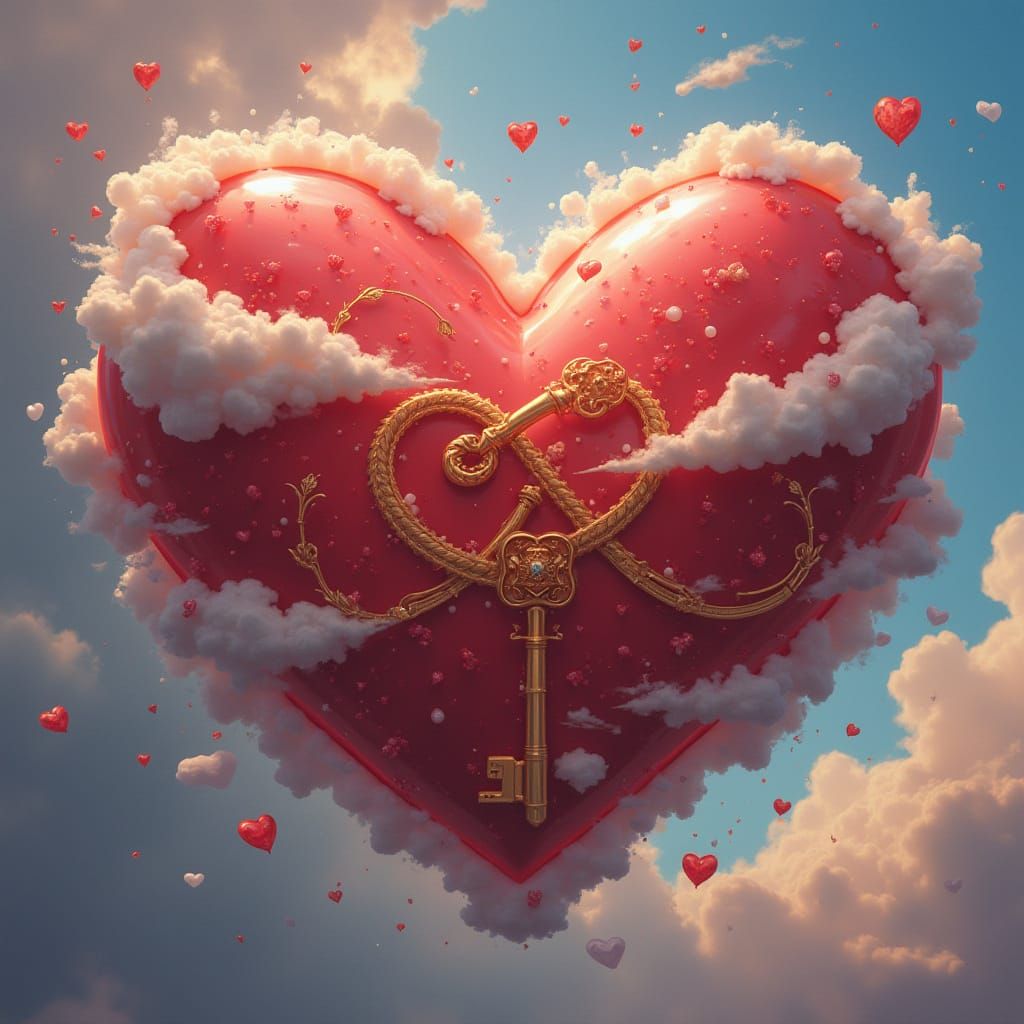 Hearts Entwined with Infinity Key, Hyperrealistic Art