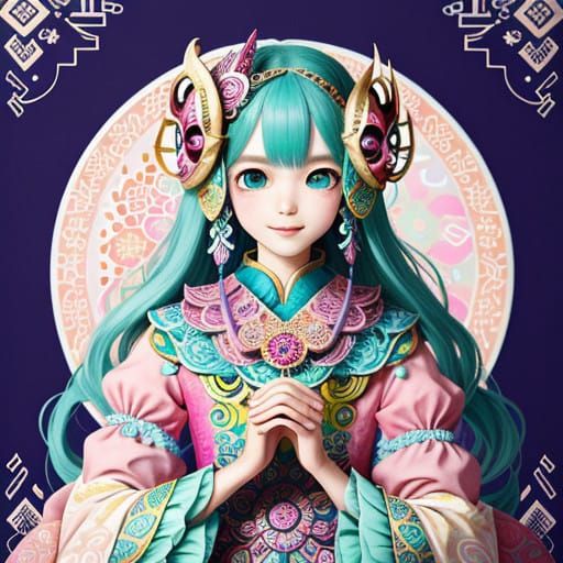 Whimsical Masked Girl in Pastel Fantasy