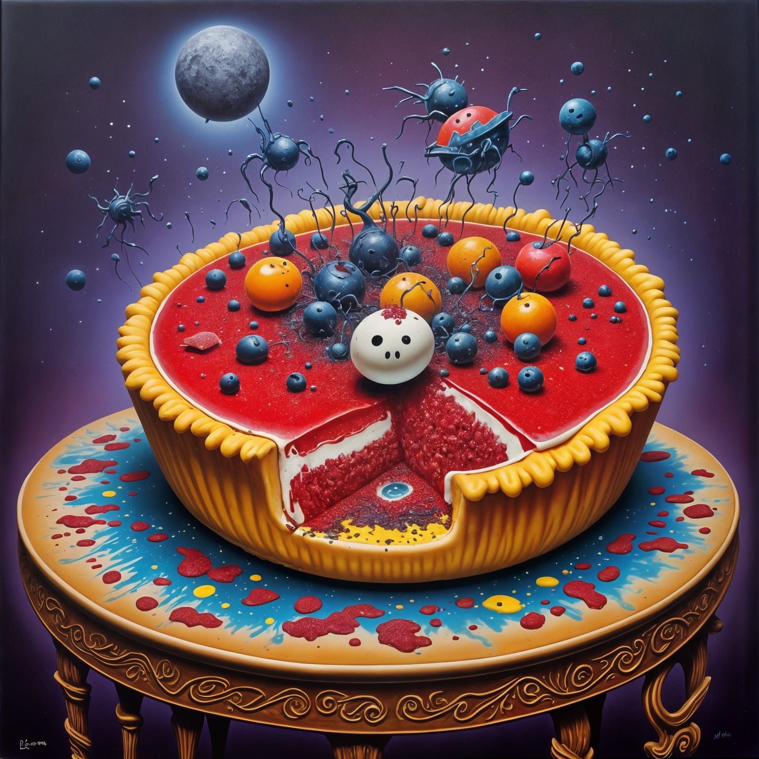 Psychedelic Surreal Pie in Crimson Crown Style